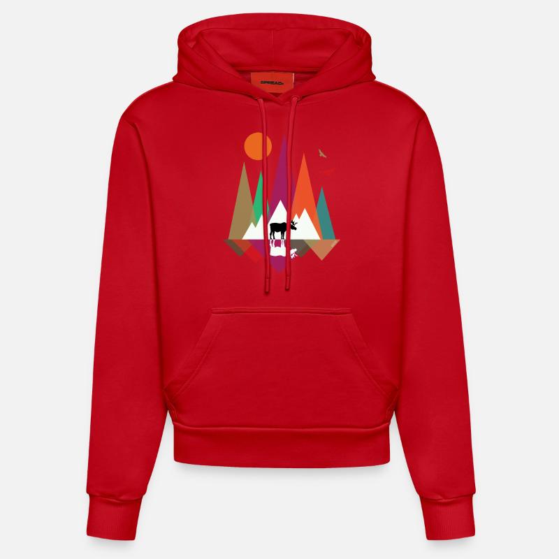 Hipster Mountains & Moose - Sweat à capuche bio ajusté fabriqué en UE - rouge