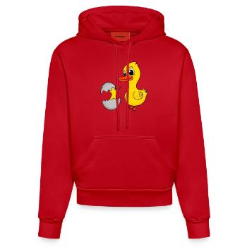 Canard avec bébé canard - Sweat à capuche bio ajusté fabriqué en UE - rouge - Devant