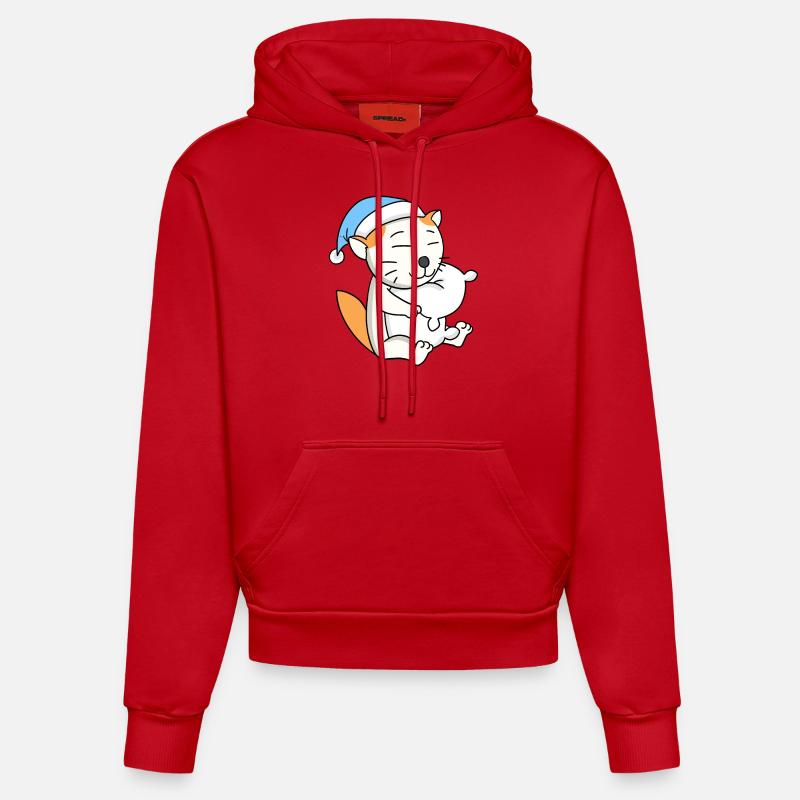 Chat race Selkirk Rex - Sweat à capuche bio ajusté fabriqué en UE - rouge