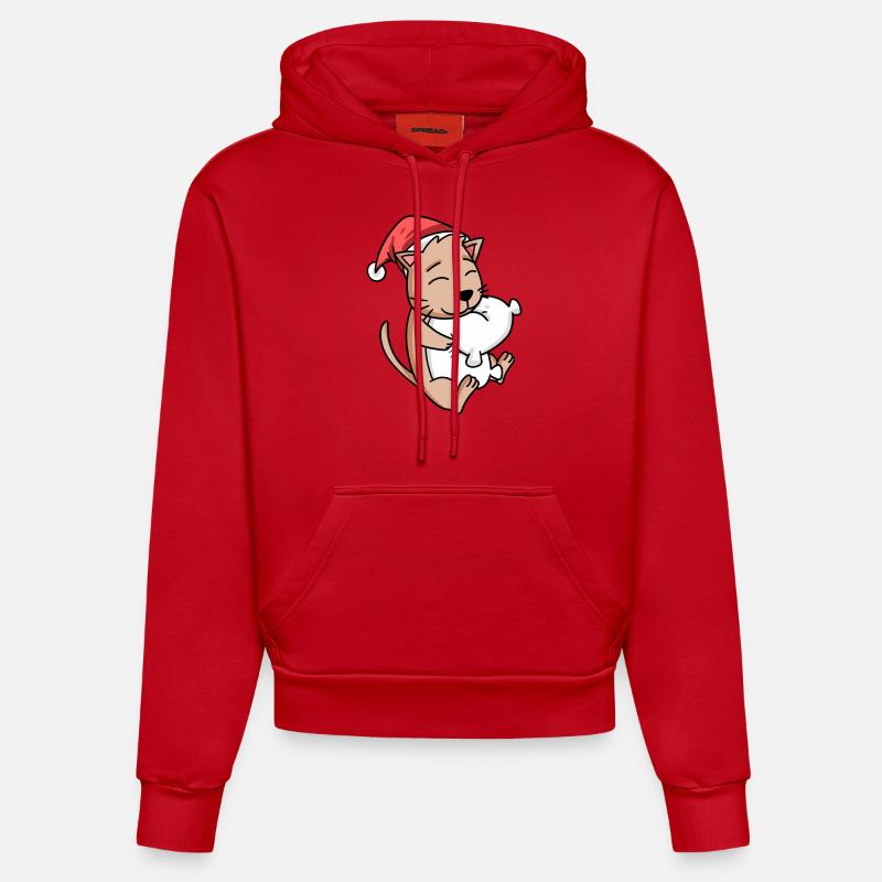 Mignon chat Noël sommeil fatigué - Sweat à capuche bio ajusté fabriqué en UE - rouge