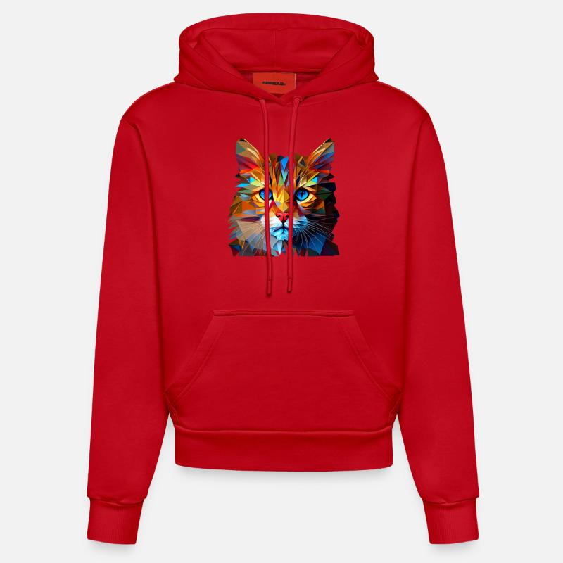 Chaton Chaton Chat Polygone Chat - Sweat à capuche bio ajusté fabriqué en UE - rouge