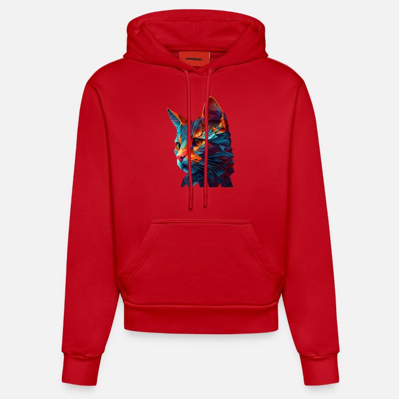 Chaton Chaton Chat Polygone Chat - Sweat à capuche bio ajusté fabriqué en UE - rouge