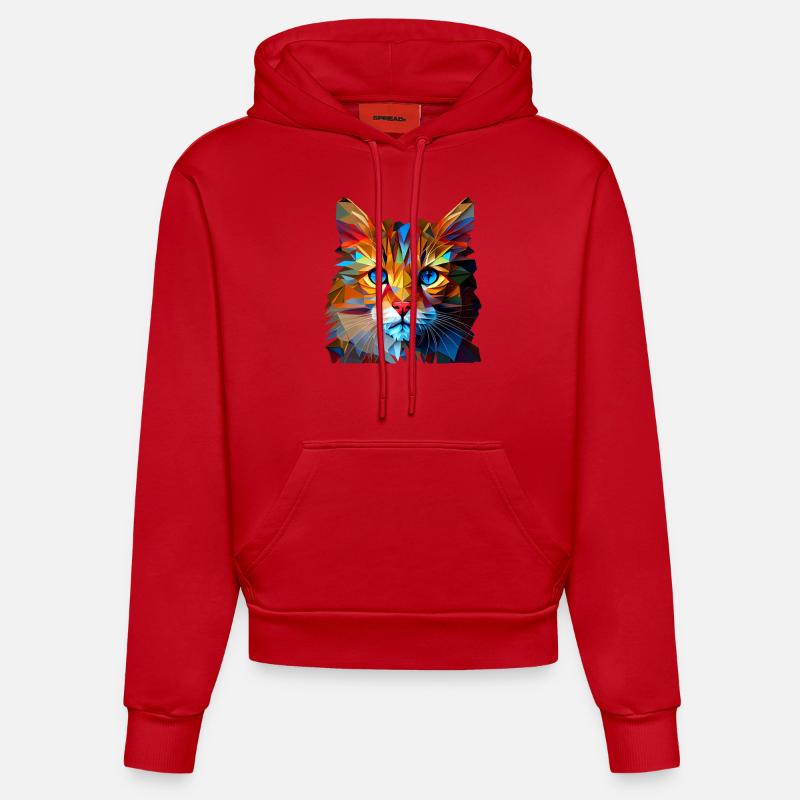 Chaton Chaton Chat Polygone Chat - Sweat à capuche bio ajusté fabriqué en UE - rouge