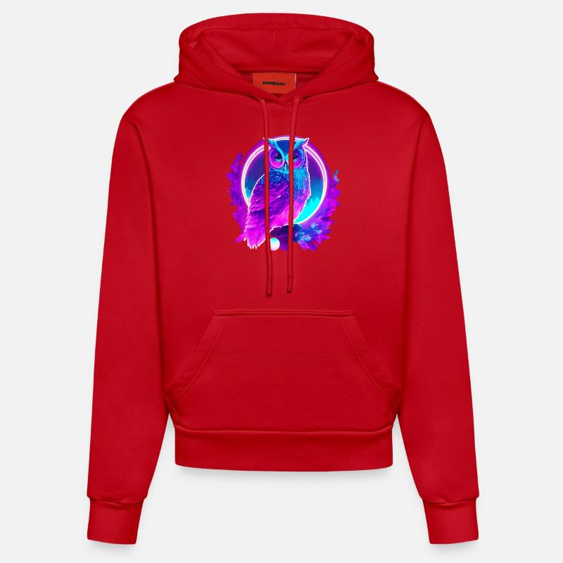 Eule Neon Moon Synthwave - Organic Fitted Hoodie Made in EU - Rot