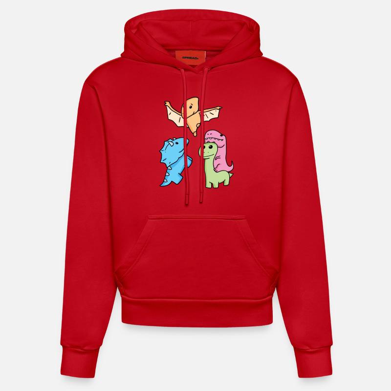 Dinosaure - Sweat à capuche bio ajusté fabriqué en UE - rouge