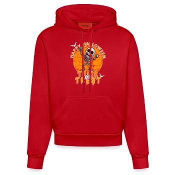 Halloween Design gruseliges Skelett Design - Organic Fitted Hoodie Made in EU - Rot - Vorne