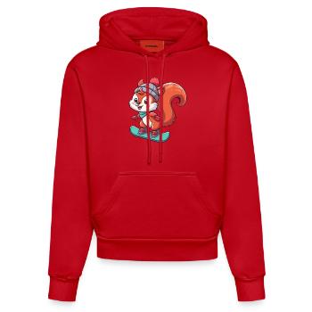 Winterabenteuer mit Eichhörnchen – Snowboard-Spaß - Organic Fitted Hoodie Made in EU - Rot - Vorne