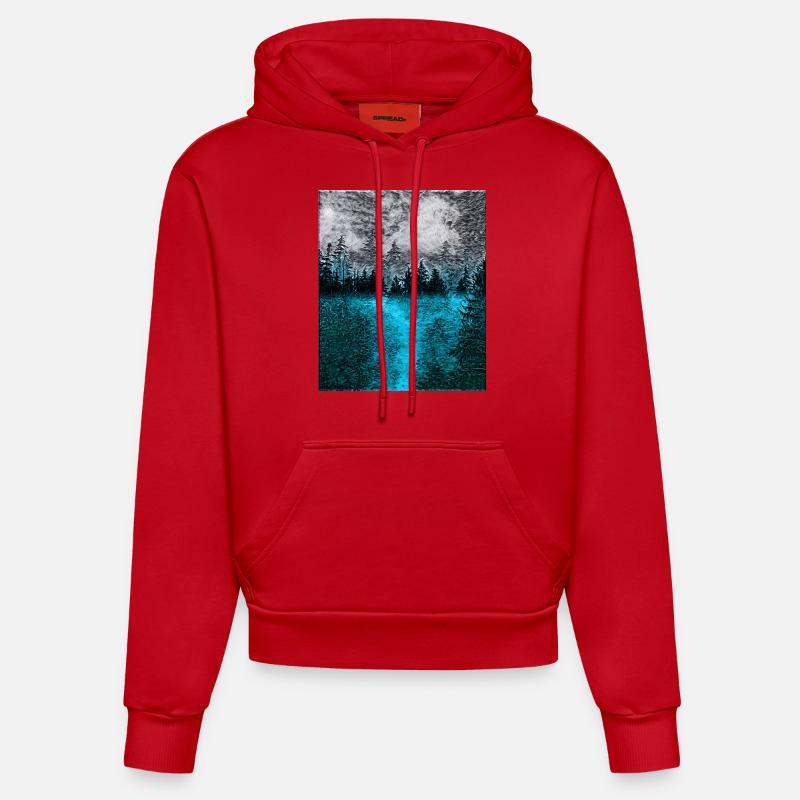 Forêt tranquille la nuit - Sweat à capuche bio ajusté fabriqué en UE - rouge