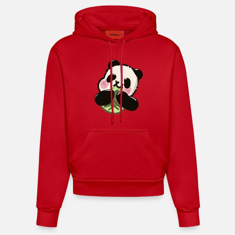 Panda mignon – Snack en bambou - Sweat à capuche bio ajusté fabriqué en UE - rouge