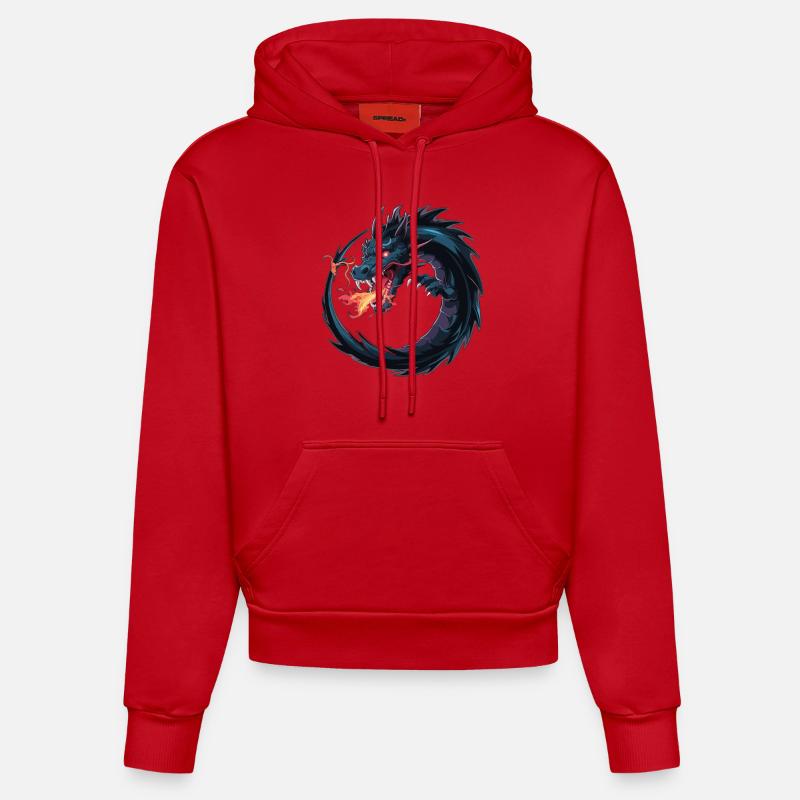 LE FEU DANS LE DRAGON - Sweat à capuche bio ajusté fabriqué en UE - rouge