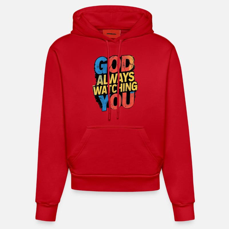 DIEU VOUS REGARDE TOUJOURS - Sweat à capuche bio ajusté fabriqué en UE - rouge