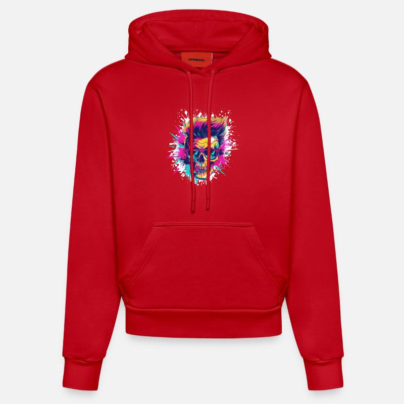 Techno Skull Party - Sweat à capuche bio ajusté fabriqué en UE - rouge