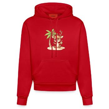 Deer Summer Beach Comic - Organic Fitted Hoodie Made in EU - red - Front