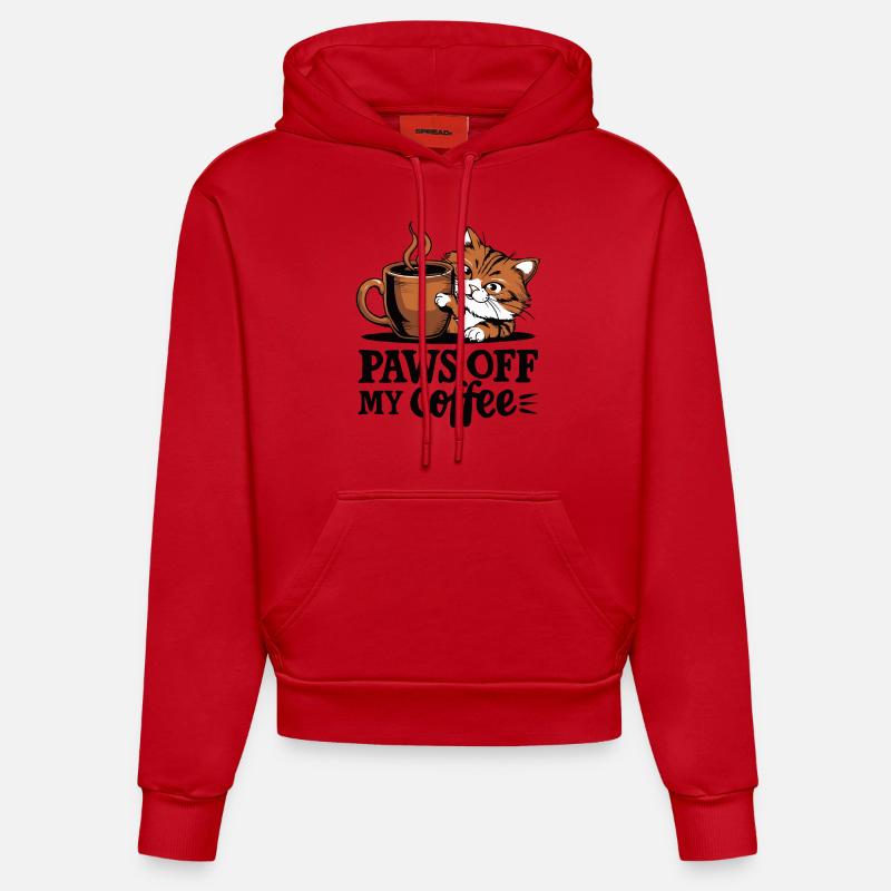 PATTES DE MON CAFÉ - Sweat à capuche bio ajusté fabriqué en UE - rouge