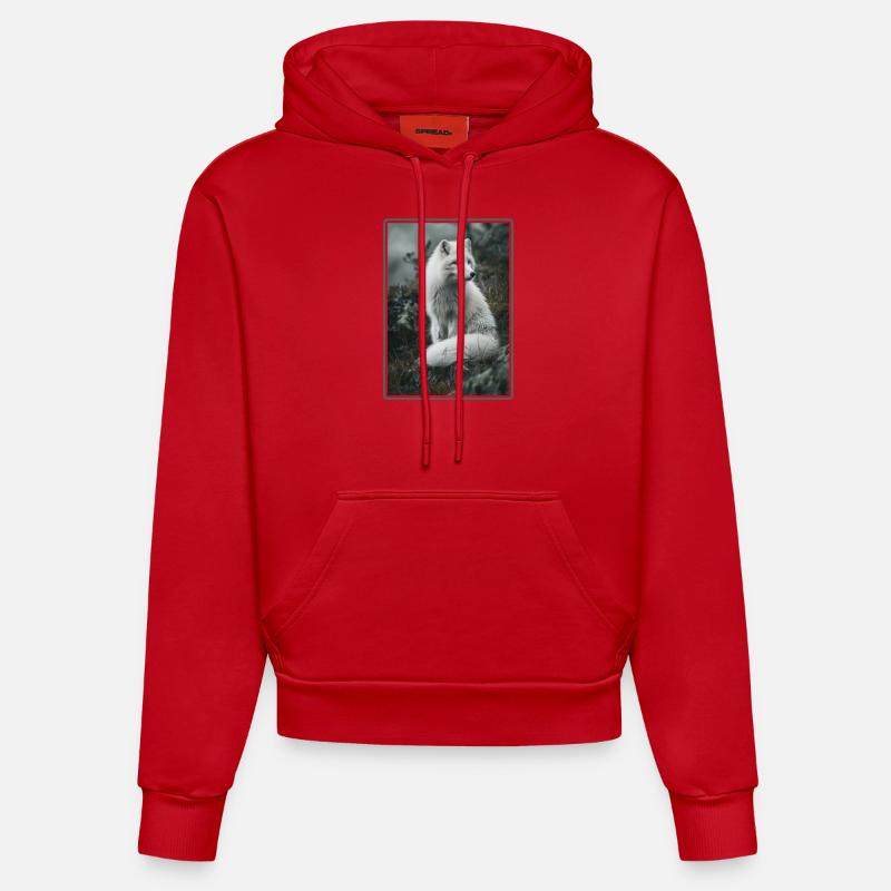 Renard arctique Polarfüchse Polarfuchs - Sweat à capuche bio ajusté fabriqué en UE - rouge