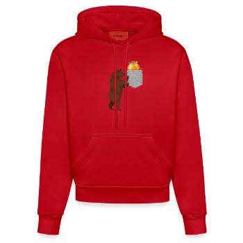Bär greift nach Honigfass in Ihrer falschen Tasche - Organic Fitted Hoodie Made in EU - Rot - Vorne