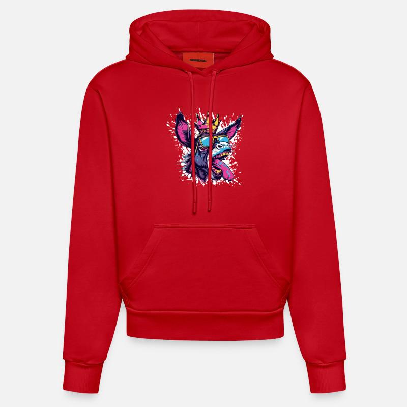 Bande dessinée de l’âne - Sweat à capuche bio ajusté fabriqué en UE - rouge