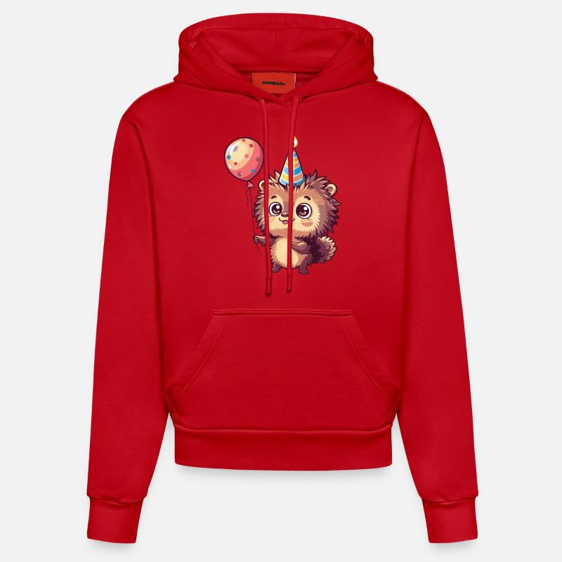 Hérisson Anniversaire Bande Dessinée - Sweat à capuche bio ajusté fabriqué en UE - rouge