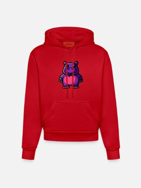 Hippopotamus Halloween Animal - Organic Fitted Hoodie Made in EU - red