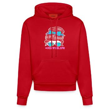 #HippieLife Friedenszeichen Bunte Haare - Organic Fitted Hoodie Made in EU - Rot - Vorne
