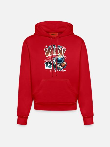 Astronaut 12th Birthday Football - Organic Fitted Hoodie Made in EU - red