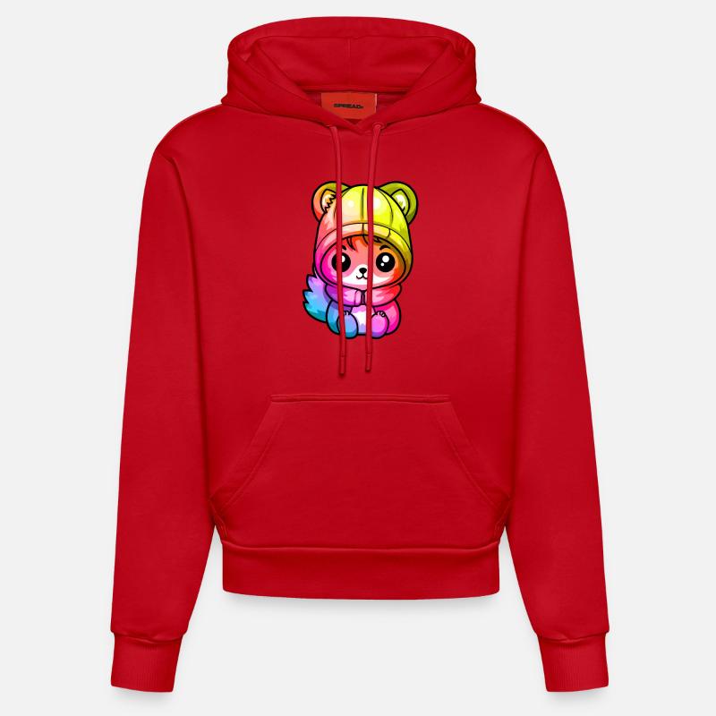 Eichhörnchen Winter Tier Bunt Comic - Organic Fitted Hoodie Made in EU - Rot