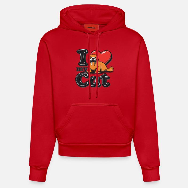 L’AMOUR DES CHATS - Sweat à capuche bio ajusté fabriqué en UE - rouge
