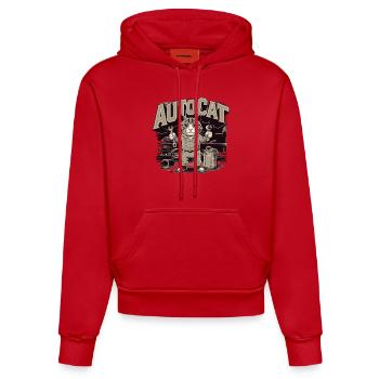 Lustige Mechaniker-Katze für Mechaniker - Organic Fitted Hoodie Made in EU - Rot - Vorne