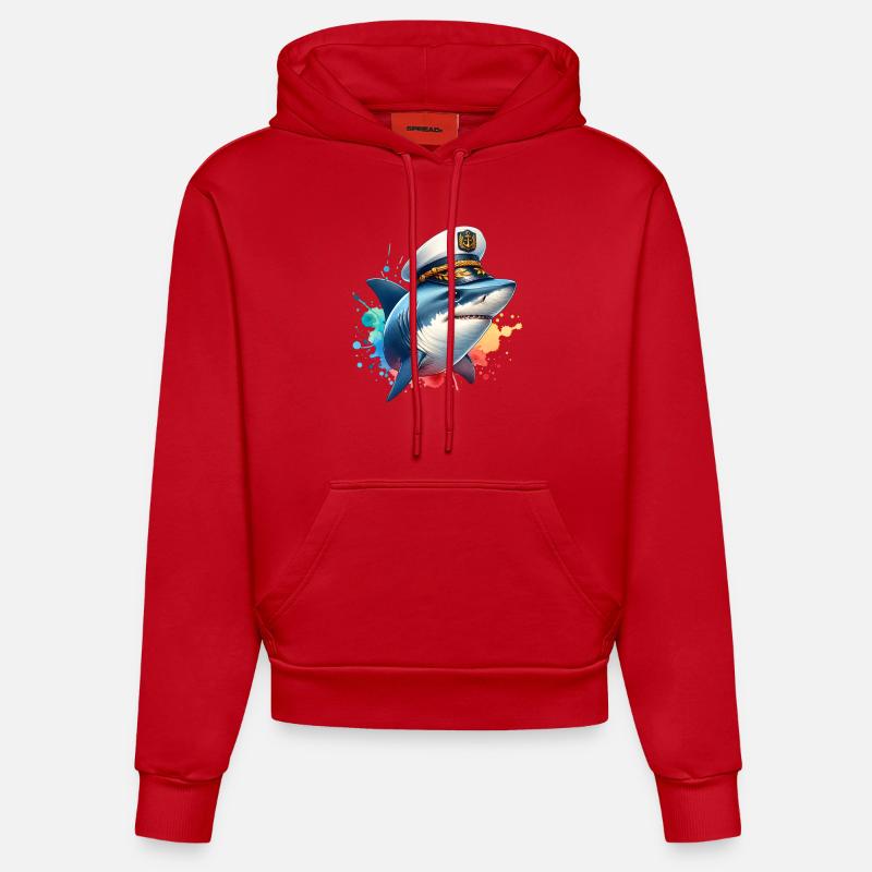 Capitaine requin - Sweat à capuche bio ajusté fabriqué en UE - rouge