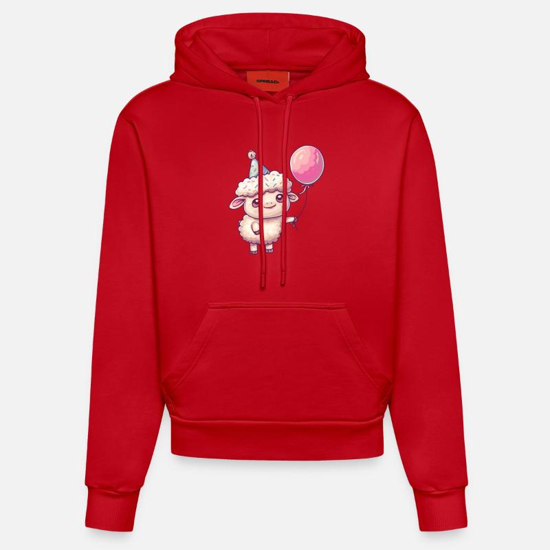 Bande dessinée d’anniversaire de mouton - Sweat à capuche bio ajusté fabriqué en UE - rouge