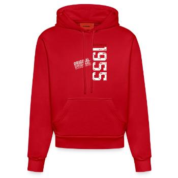 70th Birthday Original December 1955 Volume 55 - Organic Fitted Hoodie Made in EU - red - Front