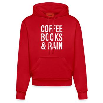 coffee books rain funny shirt - Organic Fitted Hoodie Made in EU - red - Front
