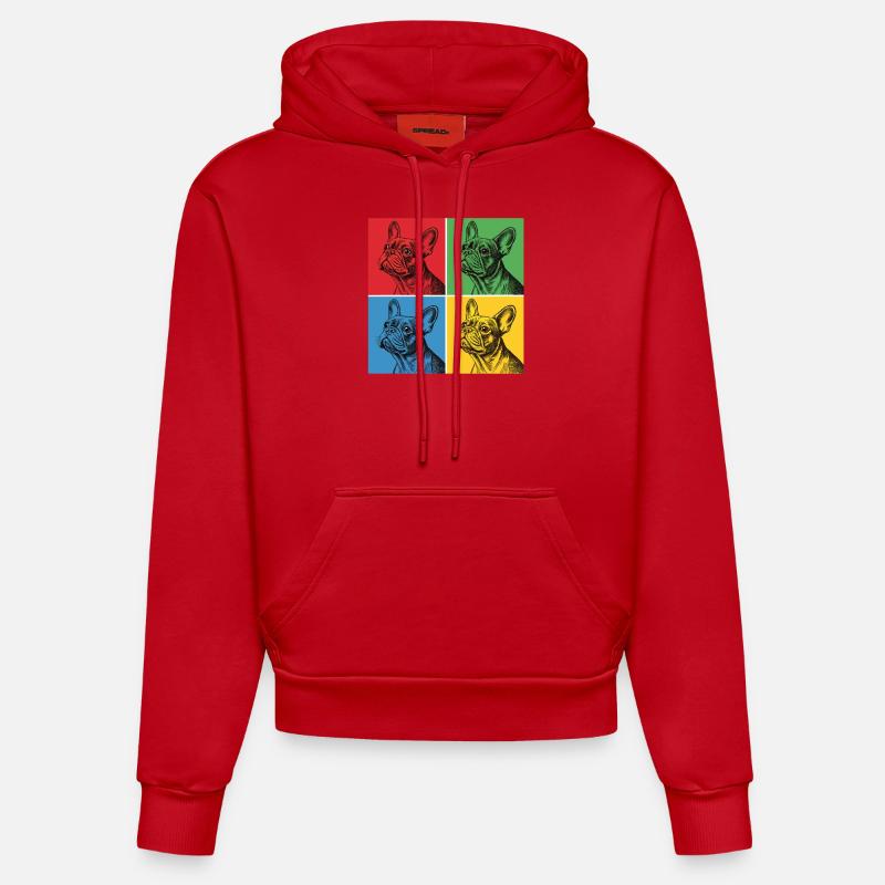 Bouledogue français Pop Art Design - Sweat à capuche bio ajusté fabriqué en UE - rouge