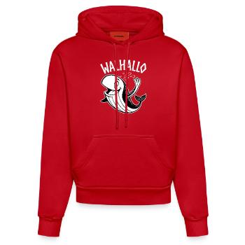 Walhallo - Freundlicher Wal sagt Hallo - Walhalla - Organic Fitted Hoodie Made in EU - Rot - Vorne