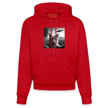 Fox Reynar Funny Graphic Selfie with UFOs Weird Al - Organic Fitted Hoodie Made in EU - red - Front