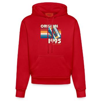 30th Birthday Vintage February 1995 Cassette 95 - Organic Fitted Hoodie Made in EU - red - Front
