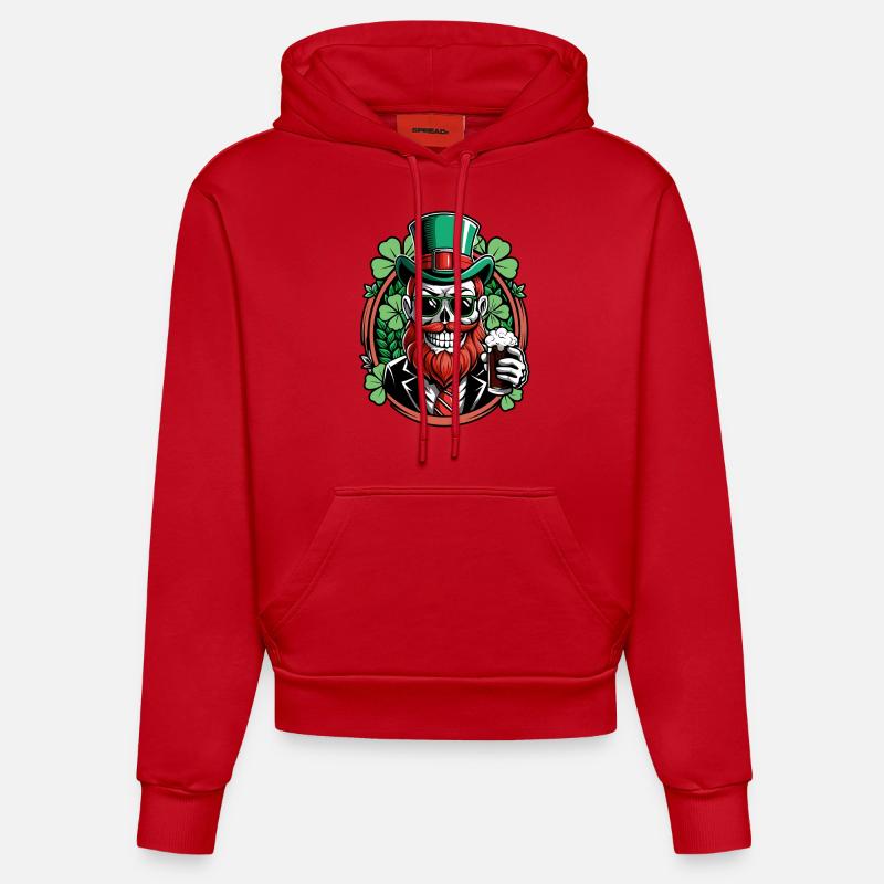 Crâne de lutin - Saint-Patrick - Irlande - Sweat à capuche bio ajusté fabriqué en UE - rouge