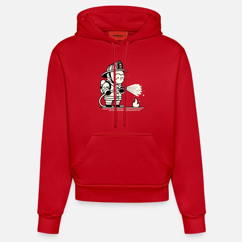 Petit gorille pompier - Sweat à capuche bio ajusté fabriqué en UE - rouge