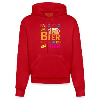 Fasching und Bier darum bin ich hier - Organic Fitted Hoodie Made in EU - Rot - Vorne