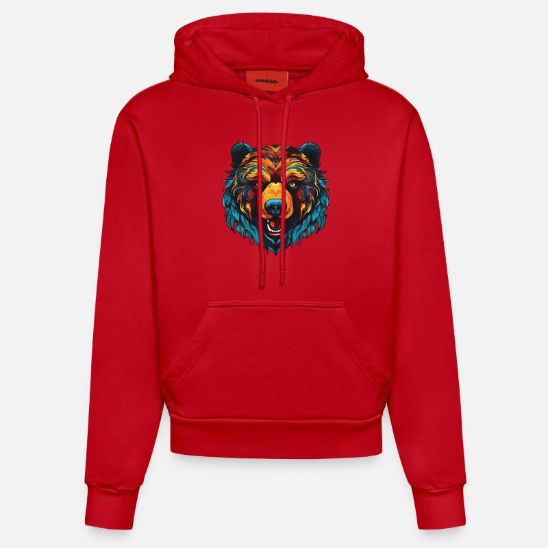 Portrait d’ours - Sweat à capuche bio ajusté fabriqué en UE - rouge
