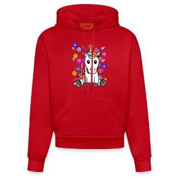 Rétro Licorne Fleurs Été Enfant Enfants Cheval - Sweat à capuche bio ajusté fabriqué en UE - rouge - Devant