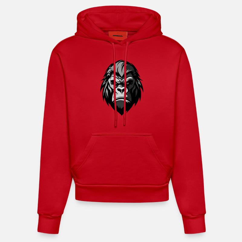 Tête de gorille - Sweat à capuche bio ajusté fabriqué en UE - rouge
