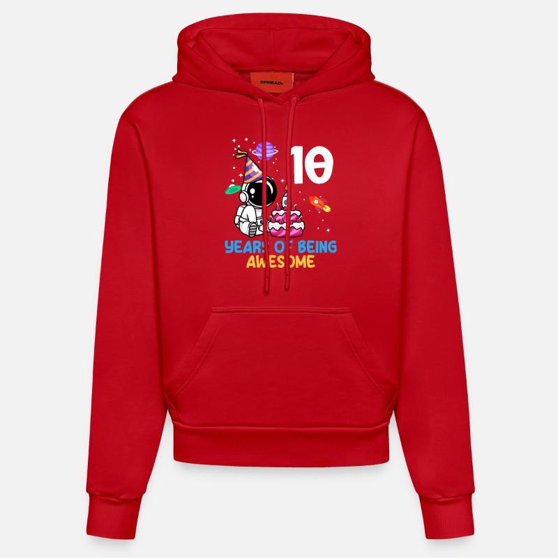 Célébration de 10 ans d’excellence - Sweat à capuche bio ajusté fabriqué en UE - rouge