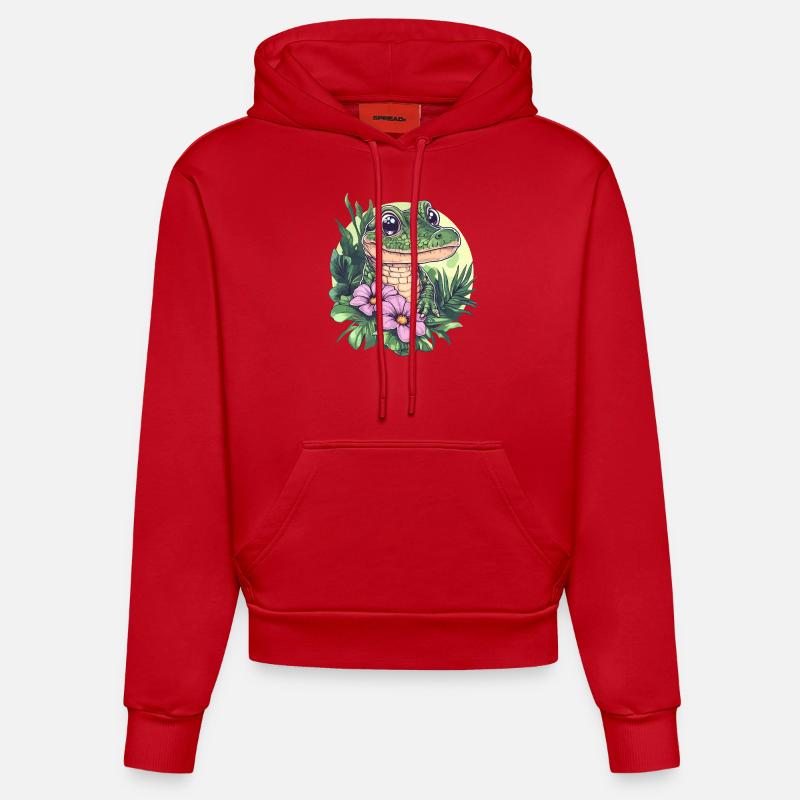 Crocodile dans la jungle - Sweat à capuche bio ajusté fabriqué en UE - rouge
