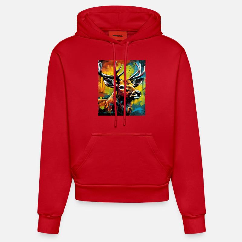 Portrait de cerf - Sweat à capuche bio ajusté fabriqué en UE - rouge