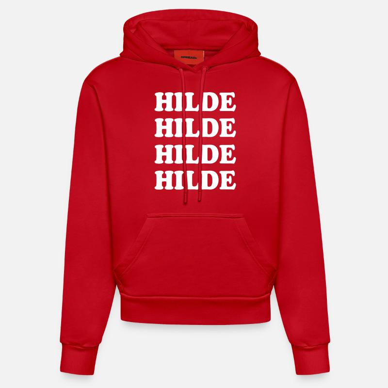 Hilde comme nom - Sweat à capuche bio ajusté fabriqué en UE - rouge