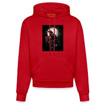 Rabe Rose Mond Düster Gothic Schwarze Krähe - Organic Fitted Hoodie Made in EU - Rot - Vorne