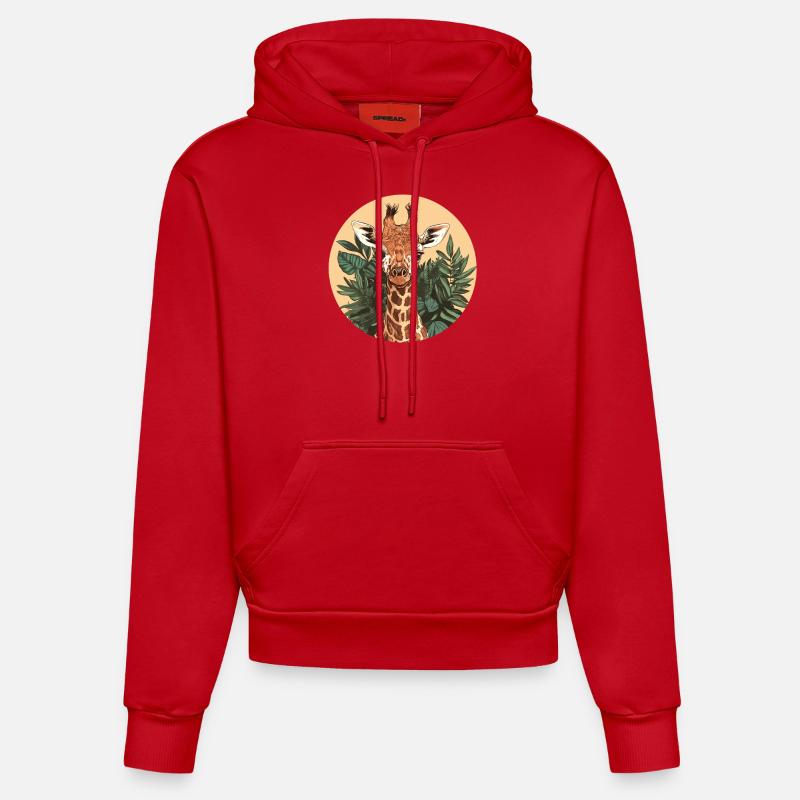 Girafe dans la jungle - Sweat à capuche bio ajusté fabriqué en UE - rouge