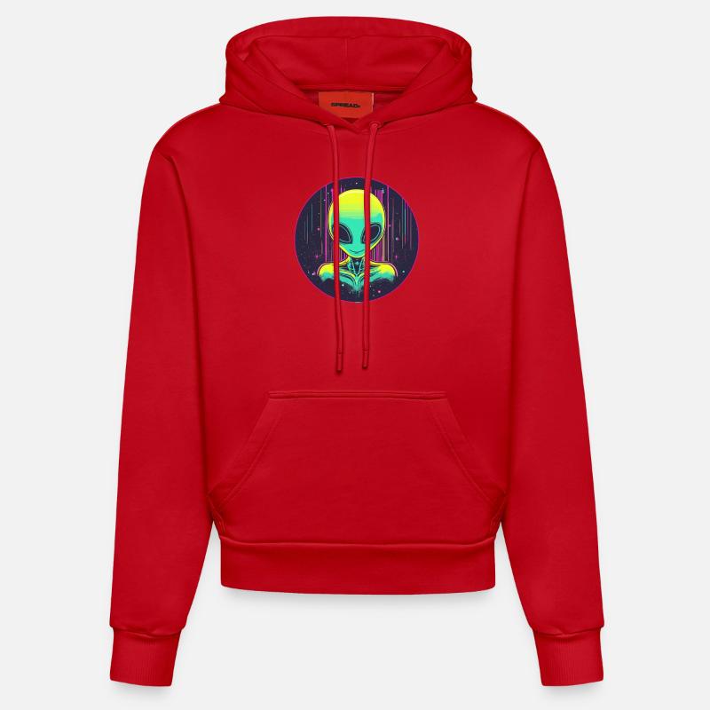 Neon Alien dans l’espace - Sweat à capuche bio ajusté fabriqué en UE - rouge