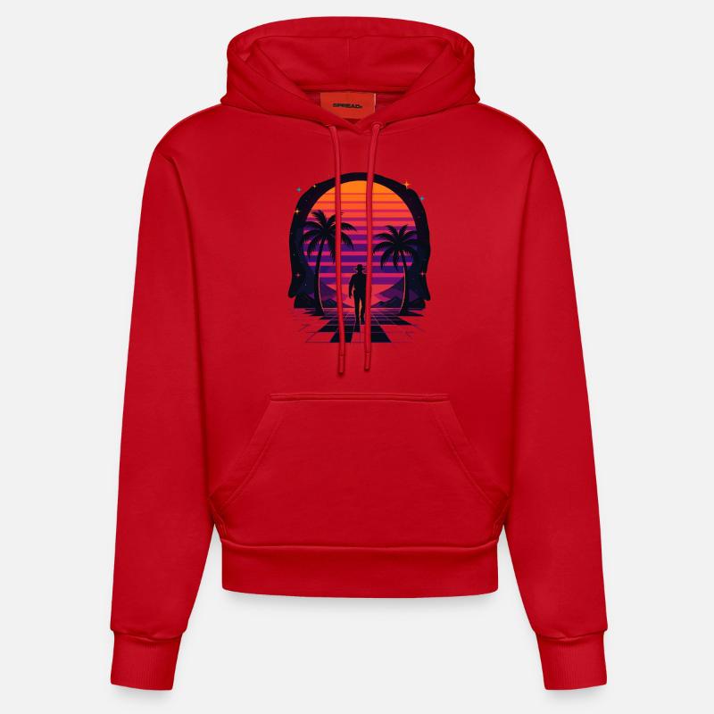 Synthwave Cowboy - Vêtements Désert - Sweat à capuche bio ajusté fabriqué en UE - rouge